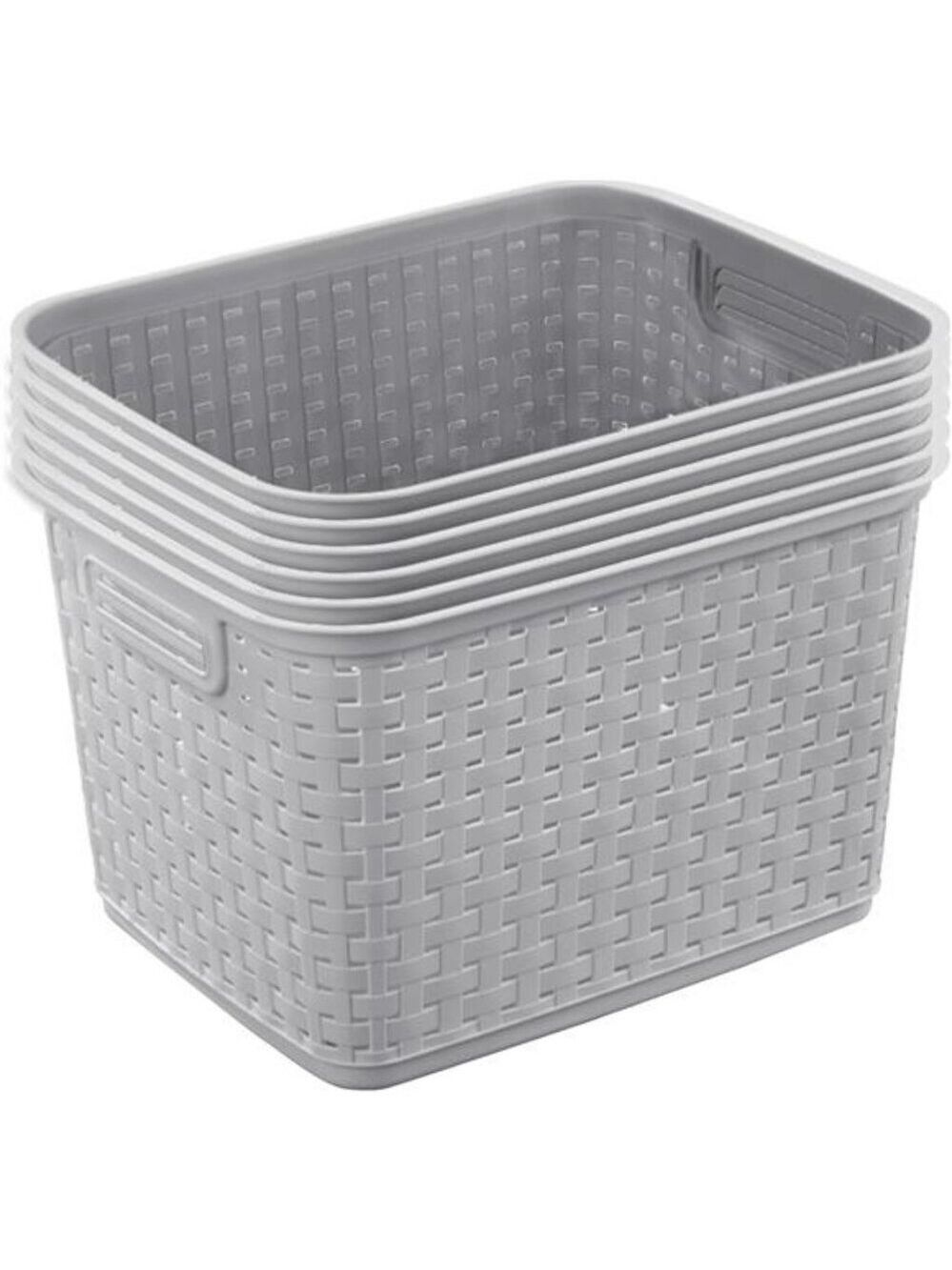 Plastic Wicker Storage Bins Set of 6 Tall Basket Organizer for Closet Shelves